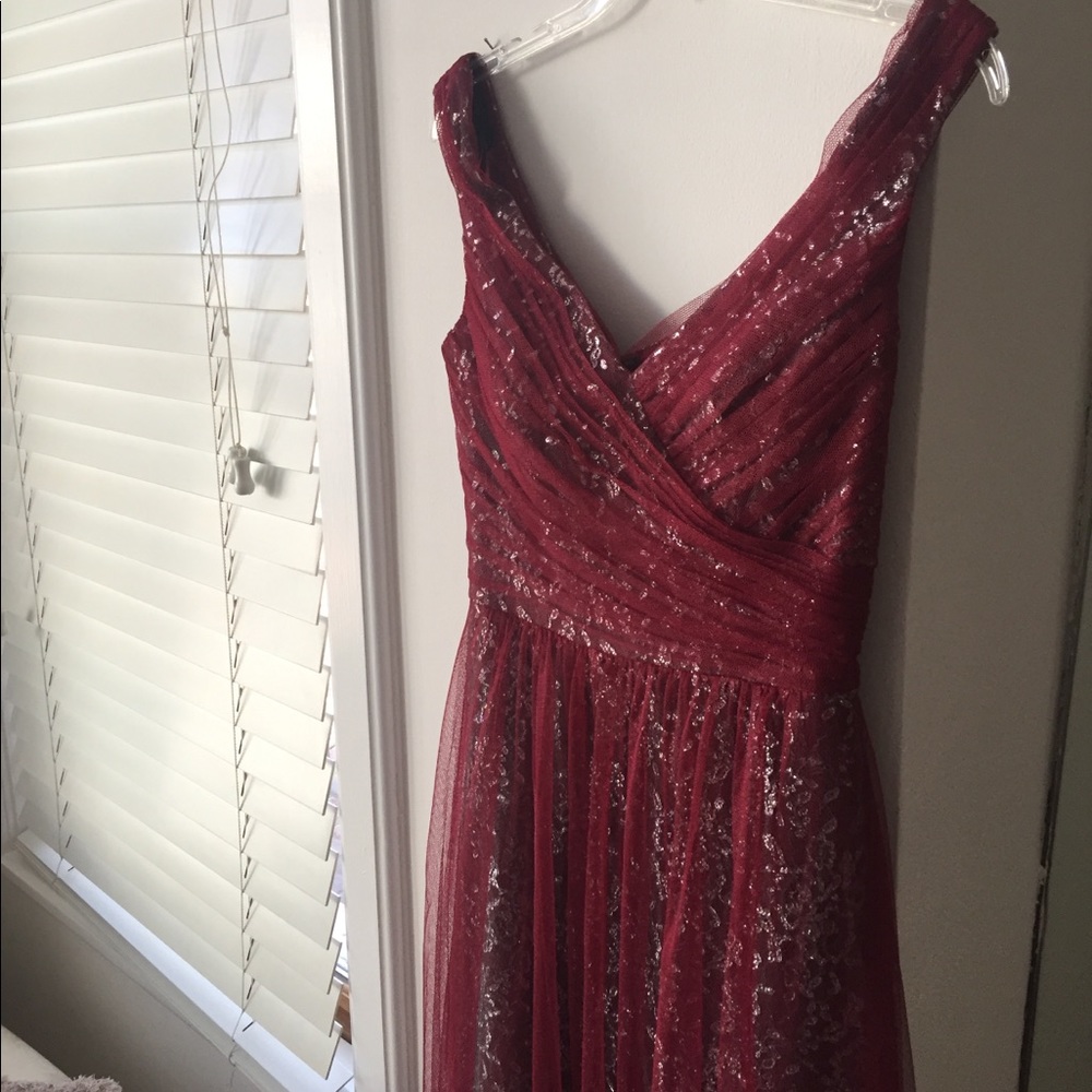 Floor Length Silver Lace/ Berry Tulle Formal Dress